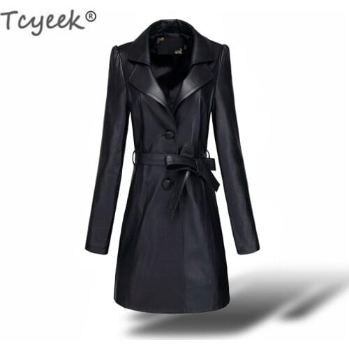 Tcyeek Genuine Leather Jacket Women Plus Size Montone Jacket Real Sheepskin Coats Female Long Trench Coat Spring Outwear LWL1473
