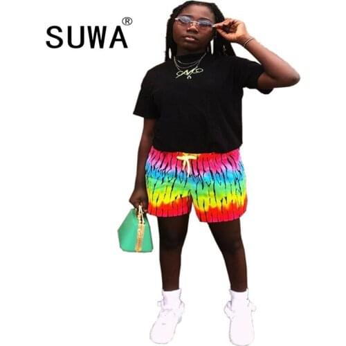 Colorful Printed Summer Vintage Casual High Waist Loose Straight Pants Cool Girl Woman Shorts Fashion Clothing 2021