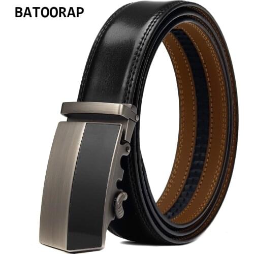 BATOORAP Mens Belts Genuine Leather Designer Luxury Casual Black Cowhide Trouser Strap Male Automatic Buckle Metal WL-E052