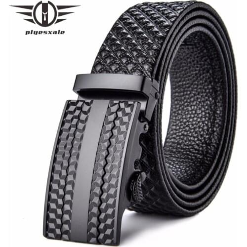 Plyesxale Genuine Leather Belt Men Cowskin Designer Belts Men High Quality Alloy Buckle Automatic Belt Brand Plaid Ceinture B57