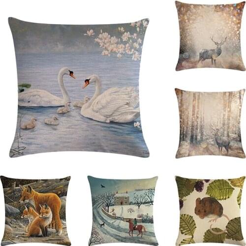 Animal Pattern Pillow Cover Dog Horse Swan Fox Crane Decor Cushions Cover Decorative Throw Pillow Pillowcase ZY648