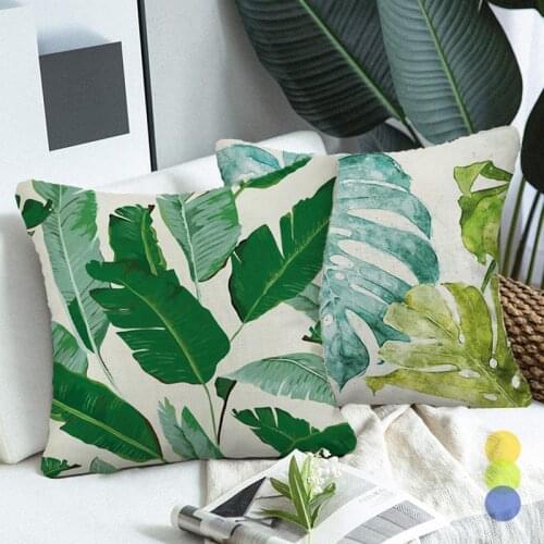 Green Leaves Plants Cushion Cover Decorative Pillowcase for Livimg Room Fauxlinen Throw Pillow Cushions Car Office Home Decor