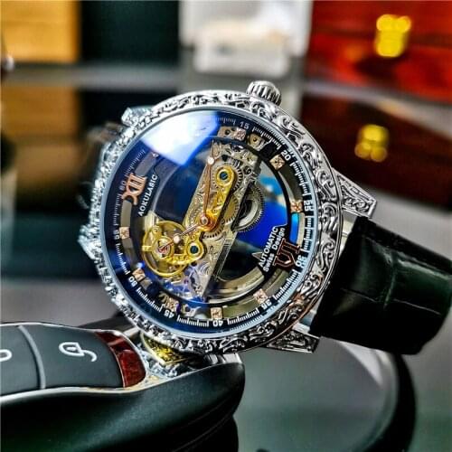 2021 New Automatic Mechanical Double-Sided Hollow Waterproof Luminous Men 's Digital Mechanical Watch without Spring