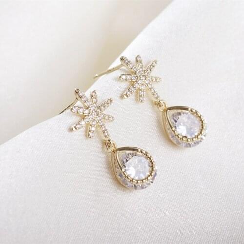 Huge Bud Water Drop Stud Earrings 14K Gold Brilliant CZ Brinco Crystal Dangle for Women Temperament Earring Wedding Jewelry Gift