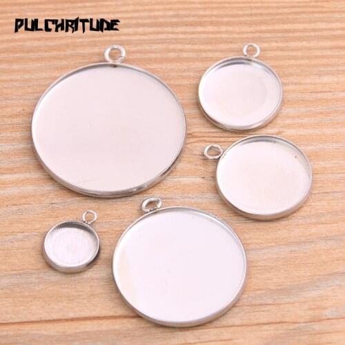 PULCHRITUDE 10pcs 10-30mm Inner Size Stainless Steel Round Cabochon Base Setting Diy Blank Pendant Tray For Necklace Making