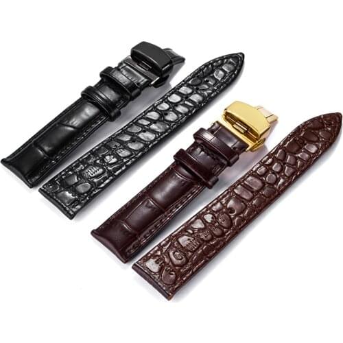 Crocodile Alligator Skin watch strap Genuine Leather watchband withRose gold Butterfly Buckle for Men women Watch 18mm 20mm 22mm