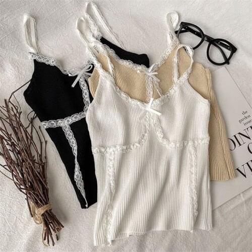 Sexy Lace Tank Top Summer V-Neck Knitted Crop Top T Shirt Women Sleeveless Camis Mujer Knitwear Fashion Undershirt