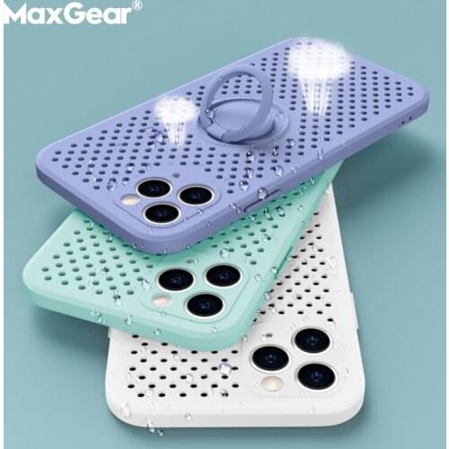 Hollow Heat dissipation Silicone Case For iPhone 11 Pro XR X XS Max 7 8 Plus 7P Soft Cover With Ring Magnetic Holder Stand Coque