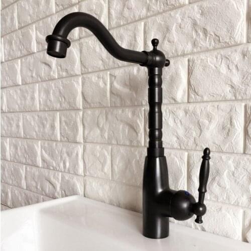 Kitchen Wet Bar Bathroom Vessel Sink Faucet Black Oil Rubbed Bronze One Handle Swivel Spout Mixer Tap Single Hole mnf371