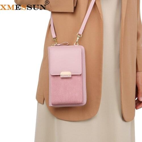 XMESSUN Women Cell Phone Bag Designer Fashion ID Card Pack Leather Credit Card Holder Wallets Female Shoulder Messenger Bag K344