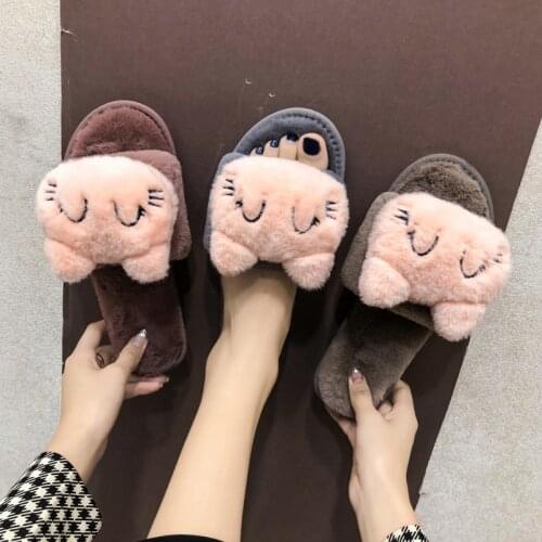 Winter Women House Slippers Faux Fur Fashion Warm Shoes Woman Slip On Flats Female Slides Black White Cozy Home Fuzzy Slippers