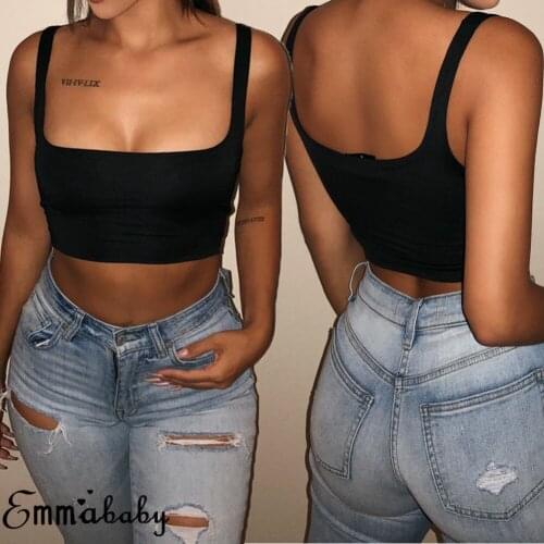 2020 Sexy Women Solid Strappy Tanks Vest Crop Top Summer Sleeveless Slash Neck Tanks Beach Women Sports Tank Tops