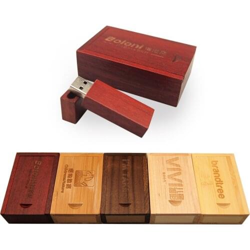 10PCS free custom logo) Laser Engraving wood+Box pen drive 4GB 16GB 32GB 64GB usb Flash Drive pendrive U disk Memory stick