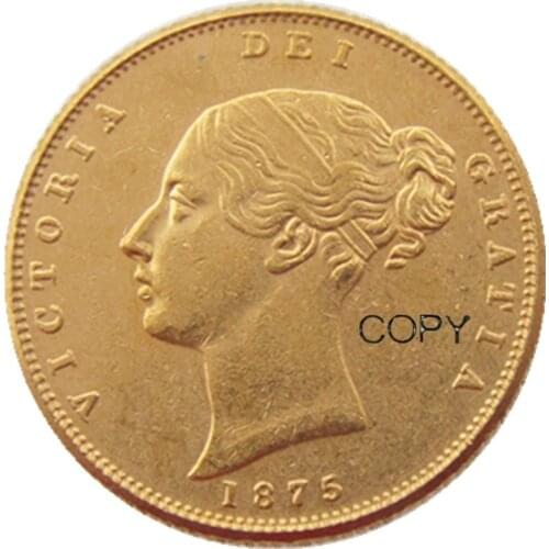 UK 1875-PS Queen Victoria Young Head Gold Coin Very Rare Half Sovereign Die Copy Coins