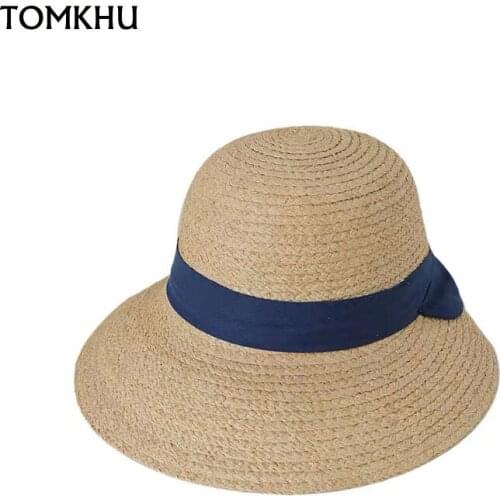 TOMKHU New Women Summer Visors Hat Foldable Sun Hat Wide Large Brim Beach Hats Straw Hat Chapeau Femme Beach UV Protection Cap