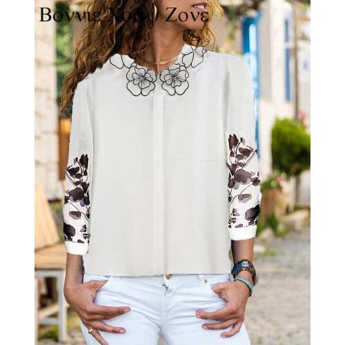 Women Turn-down Collar Floral Print Long Sleeve Loose Button-up Blouse Casual Chic Shirt Top