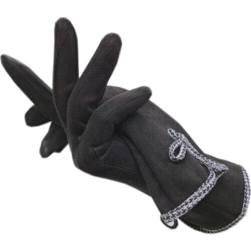 Winter ladies gloves 2020 new style thin style fashionable suede super soft touch screen winter gloves outdoor sports riding bla