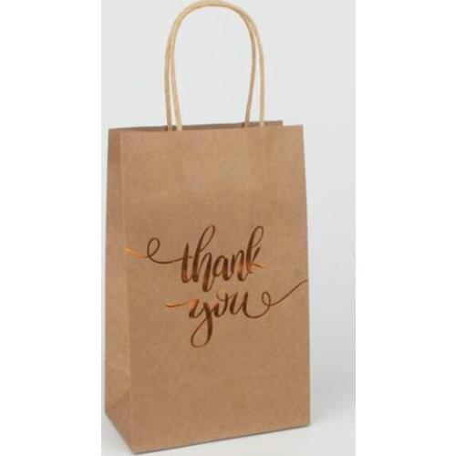 12pcs/lot Kraft Paper Bag Foil Gold "Thank You" Recyclable Takeaway Bags Environmentally Friendly Packaging 21052202