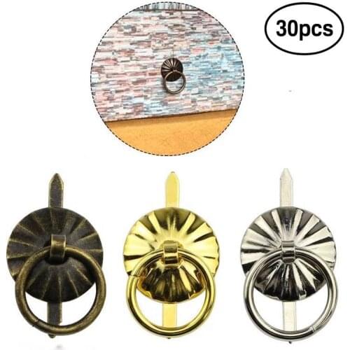 30pcs Small Ring Pulls Handle Antique Bronze Knobs Jewelry Drawer Pull Ring Brad Fasteners DIY Decorative For Box Chest Cabinet