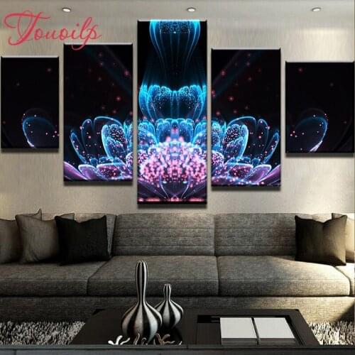 DIY Full Square&round 5pcs Abstract Lotus Landscape Diamond Painting Combination diamond Embroidery Mosaic Home Decor painting