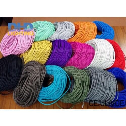 Free Shipping 100 meters/lot 2x 0.75mm2 Colored Braided fabric Twisted Wire Twisted Cable Textile Braided Electrical Wire