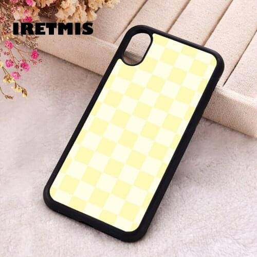 Iretmis 5 5S SE Phone Cover Case for iPhone 6 6S 7 8 Plus X Xs XR 11 12 Mini Pro Max Rubber Silicone Pastel Checkered Yellow