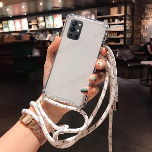 Crossbody Lanyard Phone Case for Oneplus 9R 9 8 7 Pro Transparent TPU Case For One Plus 8T Nord N100 N10 Airbag Shockproof Cover