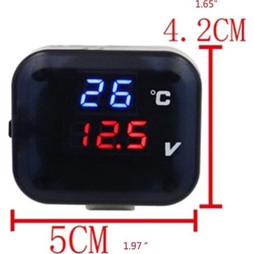 R3MD Digital Mini Voltmeter Thermometer USB Charger 3 in 1 Display for Motorcycle Scooter Exterior Display Panel