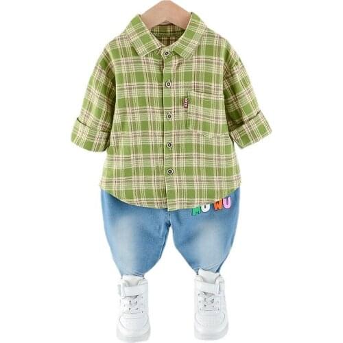 Spring New Children Cotton Clothing Baby Boys Girls Plaid Shirt Pants 2Pcs/sets Infant Kids Fashion Costume Toddler Tracksuits