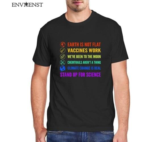 Earth is Not Flat Vaccines Work Stand Up For Science T-Shirt 100 Cotton Letter Graphic Tee Tops Vintage Mens Harajuku T Shirt