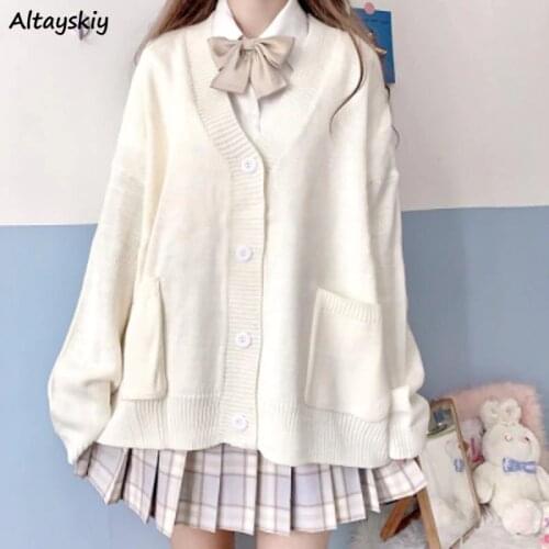 Cardigan Women Solid Oversize Harajuku Loose Sweaters Student Preppy Sweet Girl Cute Knitwear New All-match Soft Hot Sale Basic