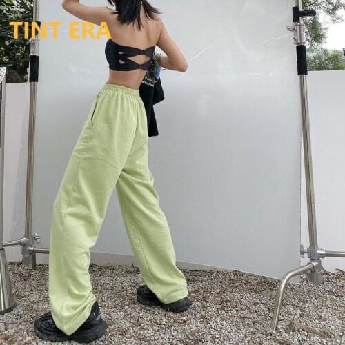 TINT ERA Korean Fashion Green Jogging Sweatpants Women Harajuku Purple Joggers Sport Pants Oversize Wide Trousers 2021 Summer