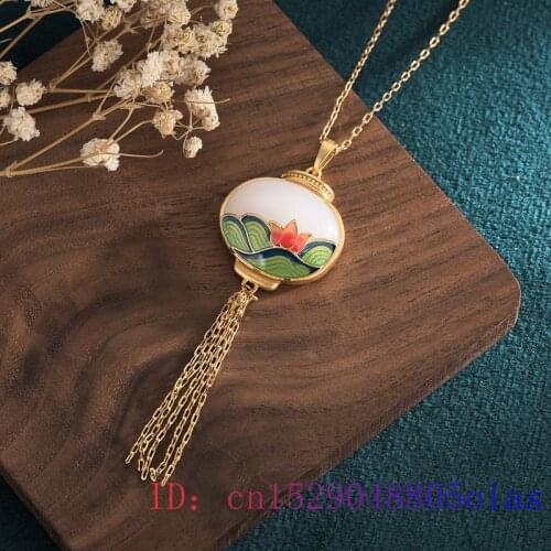Jade Lotus Pendant 925 Silver Natural Jewelry Gemstone Chinese Women Chalcedony Zircon Amulet Crystal Fashion Necklace Charm