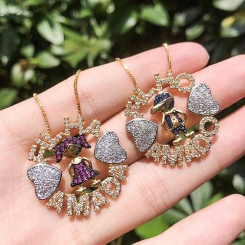 Funmode Fashion Cute Cartoon Little Boy Girl Pendants Necklace For Women Men letrinhas para pulseira Wholesale FN43