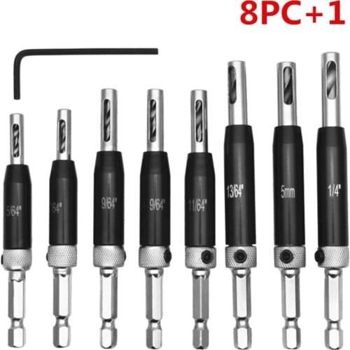 9pcs Black Oxide Self Centering Lock Hinge Drill Bit Set Hardware Drawer Pilot Hole Guides For Stainless Steel Drilling Bit Set