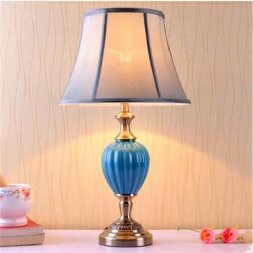 Blue Ceramic Bedside Table Lamp Modern Mediterranean Sea Dimmer Light Foyer Bed Room Corner Porcelain Desk Reading Light 1881