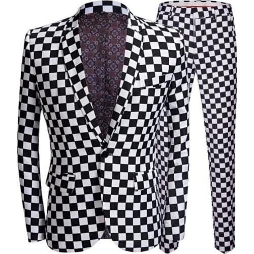 2020 Mens New Suit Latest Black And White Checkered Designs Leisure Groomsmen For Wedding/Party/Host(Blazer+Pants) Set