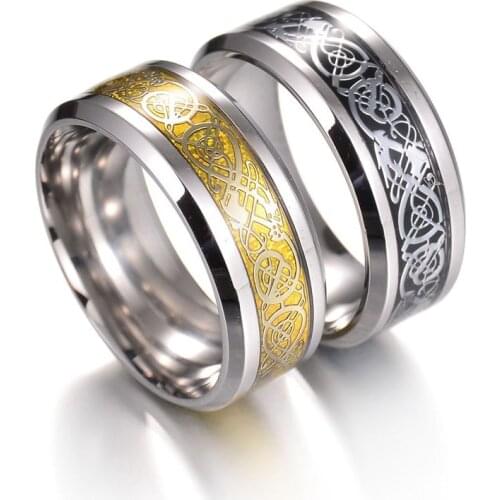 New 8mm Grey Gold Dragon Ring For Men Wedding Stainless Steel Band Rings Fashion Jewelry Dropshipping Wedding Gift