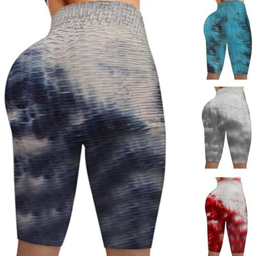 Sexy Wrinkled High Waist Hip Stretch Running Fitness Yoga Pants Biker Shorts Jacquard Tight Run Sports Pants Women 2021