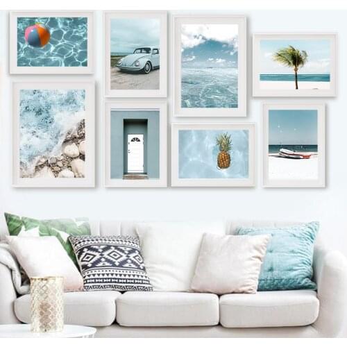 Beach Palm Boat Stone Door Car Pineapple Wall Art Canvas Painting Nordic Posters And Prints Wall Pictures For Living Room Decor