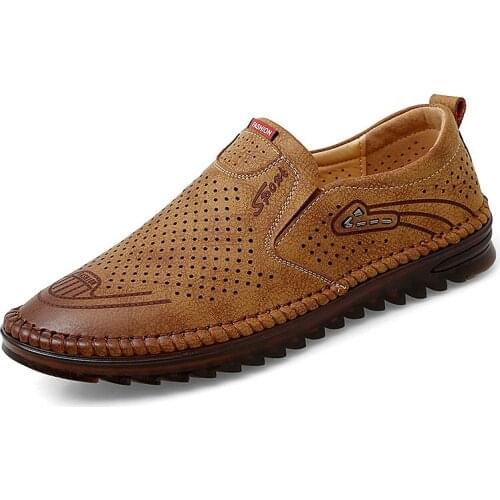 Hollow Casual Breathable Leather Shoes Soft Super Fiber Leather Hand Stitched Ox Tendon Sole