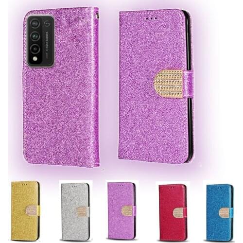Luxury Glitter Diamond Flip Leather Wallet Phone Case For Huawei Honor 10X Lite Phone stand function cover with card slot