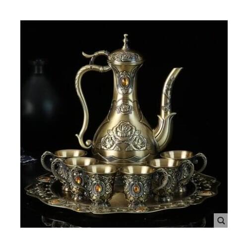 Luxury 8pcs/set bronze color decorative wine set whiskey decanter moonshine for home decoration accessories home bar set JJ097