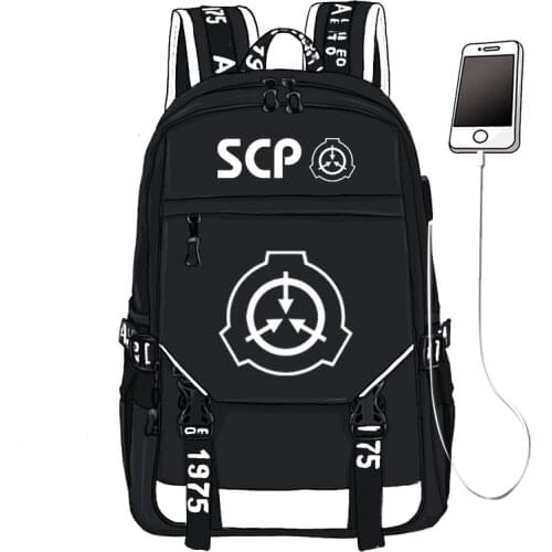 SCP Special Contain Proctect Printing Backpack Unisex Travel Backpack USB Interface Laptop Backpack Canvas School Book Bags