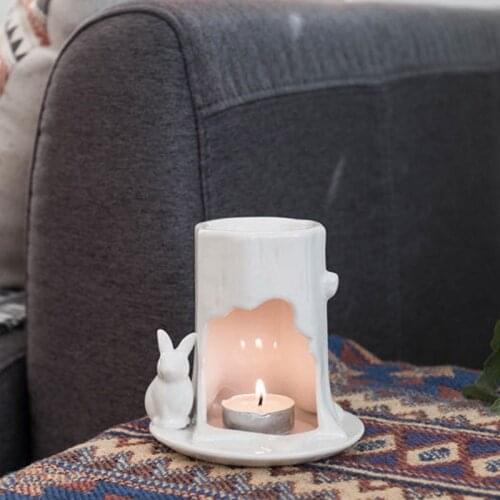 Cute rabbit stump aromatherapy furnace candle holder ceramic crafts wedding candle holder European style home accessories gifts