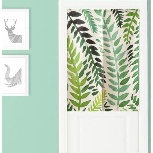 Nordic Green Watercolor Leaf Geometry Linen Door Curtain Noren Home Entrance Decoration Bedroom Kitchen Customizable Curtains