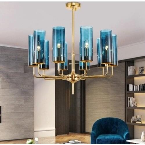 Modern luxury glass chandelier lighting 6-15 heads blue/Cognac nordic hang lamp living dining room bedroom indoor light fixture