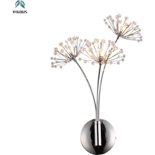 Modern Lustre Chrome Metal G4 Led Wall Lamp 3 Light Luminarias Crystal Dandelion Wall Light for Corridor Indoor Lighting Lampara