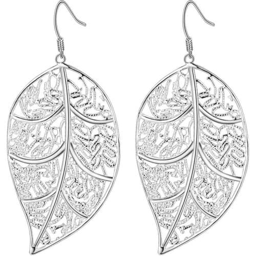 Wholesale Wedding Free Shipping Silver Color Earrings For Female Silver Fashion Jewelry Beautiful Leaf Earrings/GY-AE368