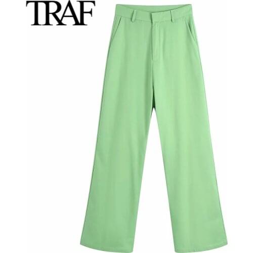 Traf 2021 Spring Autumn Women Clothing Trousers Chic High Waist Pants Korean Fashion Office Suit Pants